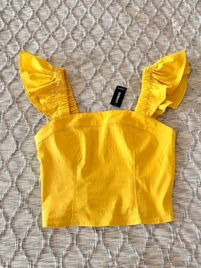 Express Bright Yellow Ruffle Strap Cropped Camisole